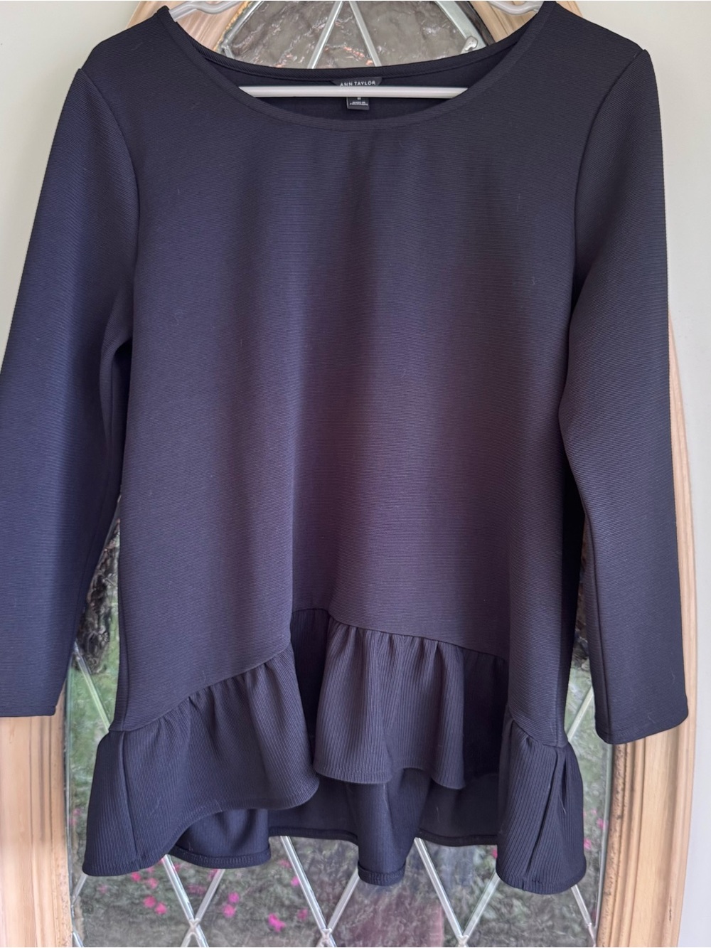 Ann Taylor Black Peplum Ruffle Tunic Top